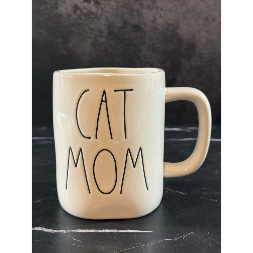 Rae Dunn CAT MOM Large Letters White 4.75in Mug MINT!